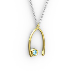 Taşlı Dilek Kolye - Akuamarin 18 ayar altın kolye (40 cm beyaz altın rolo zincir) #bx38vn