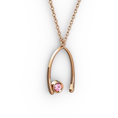 Pembe kuvars 14 ayar rose altın kolye (40 cm rose altın rolo zincir)