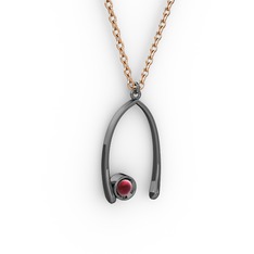Taşlı Dilek Kolye - Kök yakut 925 ayar siyah rodyum kaplama gümüş kolye (40 cm rose altın rolo zincir) #e1izfc