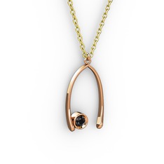 Taşlı Dilek Kolye - Siyah zirkon 14 ayar rose altın kolye (40 cm gümüş rolo zincir) #eg7k9
