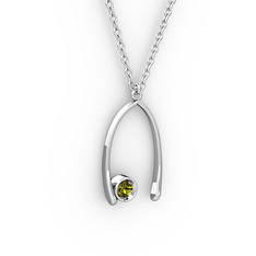 Peridot 14 ayar beyaz altın kolye (40 cm gümüş rolo zincir)