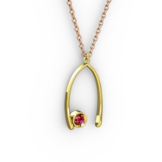 Taşlı Dilek Kolye - Rodolit garnet 14 ayar altın kolye (40 cm rose altın rolo zincir) #jqrbth