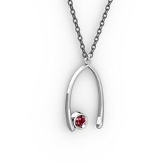 Taşlı Dilek Kolye - Garnet 8 ayar beyaz altın kolye (40 cm gümüş rolo zincir) #ldf787