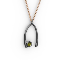 Taşlı Dilek Kolye - Peridot 925 ayar siyah rodyum kaplama gümüş kolye (40 cm rose altın rolo zincir) #ljzclb