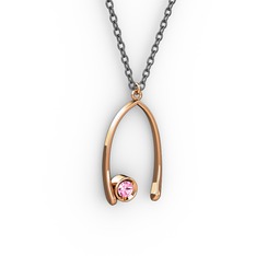 Taşlı Dilek Kolye - Pembe kuvars 14 ayar rose altın kolye (40 cm gümüş rolo zincir) #n48es0