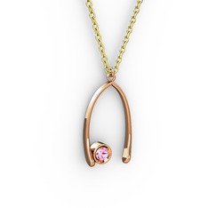 Taşlı Dilek Kolye - Pembe kuvars 8 ayar rose altın kolye (40 cm altın rolo zincir) #xlcivc