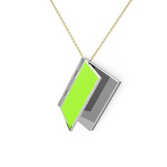 Kitap Kolye - 8 ayar beyaz altın kolye (Neon yeşil mineli, 40 cm altın rolo zincir) #10ec8ca