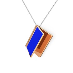 8 ayar rose altın kolye (Lacivert mineli, 40 cm beyaz altın rolo zincir)