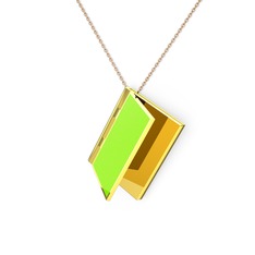 18 ayar altın kolye (Neon yeşil mineli, 40 cm rose altın rolo zincir)