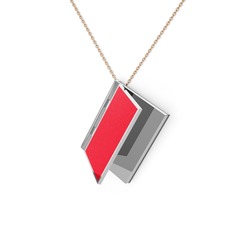 8 ayar beyaz altın kolye (Kırmızı mineli, 40 cm gümüş rolo zincir)