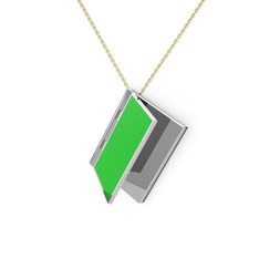 925 ayar gümüş kolye (Yeşil mineli, 40 cm altın rolo zincir)