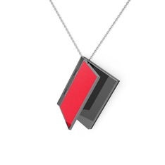 Kitap Kolye - 925 ayar siyah rodyum kaplama gümüş kolye (Kırmızı mineli, 40 cm beyaz altın rolo zincir) #1egbv3x