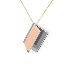 Kitap Kolye - 8 ayar beyaz altın kolye (Pastel pembe mineli, 40 cm gümüş rolo zincir) #1hvh13j