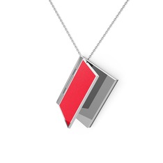 Kitap Kolye - 8 ayar beyaz altın kolye (Kırmızı mineli, 40 cm gümüş rolo zincir) #1k1wqwj