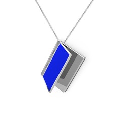 Kitap Kolye - 18 ayar beyaz altın kolye (Lacivert mineli, 40 cm beyaz altın rolo zincir) #1k29jn