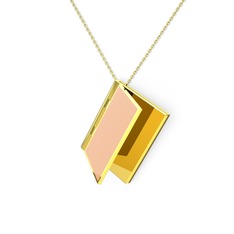 Kitap Kolye - 14 ayar altın kolye (Pastel pembe mineli, 40 cm altın rolo zincir) #1m8mmgn
