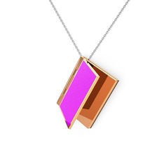 Kitap Kolye - 18 ayar rose altın kolye (Neon pembe mineli, 40 cm gümüş rolo zincir) #1raxx09