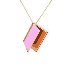 18 ayar rose altın kolye (Açık pembe mineli, 40 cm altın rolo zincir)