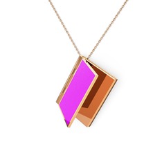 14 ayar rose altın kolye (Neon pembe mineli, 40 cm rose altın rolo zincir)