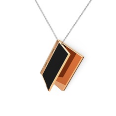 925 ayar rose altın kaplama gümüş kolye (Siyah mineli, 40 cm beyaz altın rolo zincir)