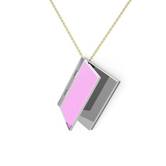Kitap Kolye - 14 ayar beyaz altın kolye (Açık pembe mineli, 40 cm altın rolo zincir) #1urfbut