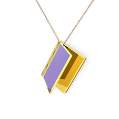 8 ayar altın kolye (Menekşe mineli, 40 cm rose altın rolo zincir)