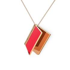 Kitap Kolye - 8 ayar rose altın kolye (Kırmızı mineli, 40 cm rose altın rolo zincir) #1xej4kd