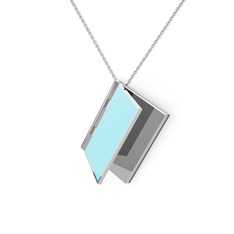 Kitap Kolye - 14 ayar beyaz altın kolye (Pastel mavi mineli, 40 cm beyaz altın rolo zincir) #1xux5ti
