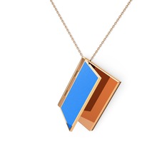 18 ayar rose altın kolye (Mavi mineli, 40 cm rose altın rolo zincir)