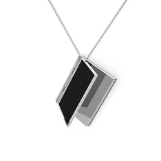 Kitap Kolye - 8 ayar beyaz altın kolye (Siyah mineli, 40 cm gümüş rolo zincir) #3eulbw