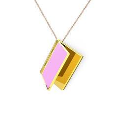 8 ayar altın kolye (Açık pembe mineli, 40 cm gümüş rolo zincir)