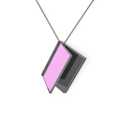 Kitap Kolye - 925 ayar siyah rodyum kaplama gümüş kolye (Açık pembe mineli, 40 cm gümüş rolo zincir) #5zeqcy