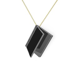 Kitap Kolye - 925 ayar siyah rodyum kaplama gümüş kolye (Siyah mineli, 40 cm altın rolo zincir) #7yotod