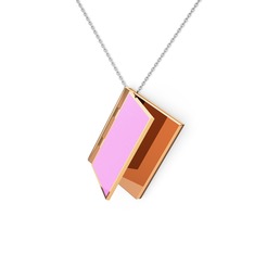 14 ayar rose altın kolye (Açık pembe mineli, 40 cm gümüş rolo zincir)