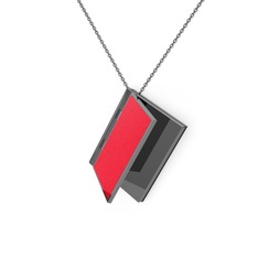 Kitap Kolye - 925 ayar siyah rodyum kaplama gümüş kolye (Kırmızı mineli, 40 cm gümüş rolo zincir) #ep021q