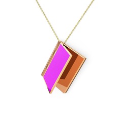 Kitap Kolye - 14 ayar rose altın kolye (Neon pembe mineli, 40 cm altın rolo zincir) #fwopr