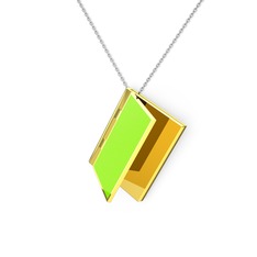 925 ayar altın kaplama gümüş kolye (Neon yeşil mineli, 40 cm beyaz altın rolo zincir)