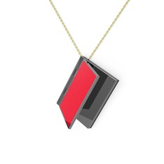 925 ayar siyah rodyum kaplama gümüş kolye (Kırmızı mineli, 40 cm gümüş rolo zincir)