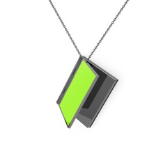 Kitap Kolye - 925 ayar siyah rodyum kaplama gümüş kolye (Neon yeşil mineli, 40 cm gümüş rolo zincir) #p3qasf