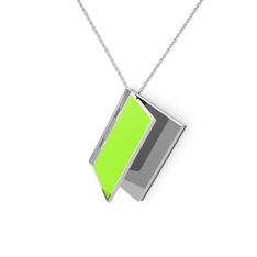 Kitap Kolye - 18 ayar beyaz altın kolye (Neon yeşil mineli, 40 cm beyaz altın rolo zincir) #tjuaki