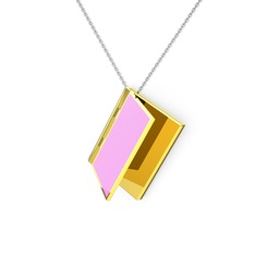 8 ayar altın kolye (Açık pembe mineli, 40 cm gümüş rolo zincir)