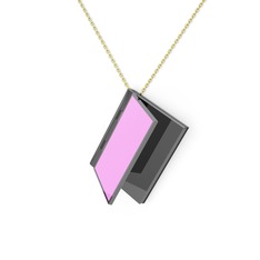 925 ayar siyah rodyum kaplama gümüş kolye (Açık pembe mineli, 40 cm gümüş rolo zincir)