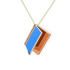 Kitap Kolye - 14 ayar rose altın kolye (Mavi mineli, 40 cm altın rolo zincir) #xp248y