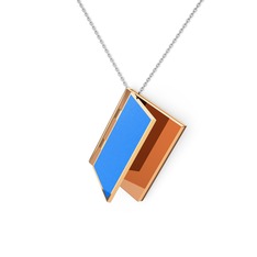 8 ayar rose altın kolye (Mavi mineli, 40 cm beyaz altın rolo zincir)