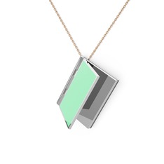 Kitap Kolye - 925 ayar gümüş kolye (Açık yeşil mineli, 40 cm gümüş rolo zincir) #y9tadx