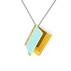 Kitap Kolye - 18 ayar altın kolye (Pastel mavi mineli, 40 cm gümüş rolo zincir) #z1j6aq