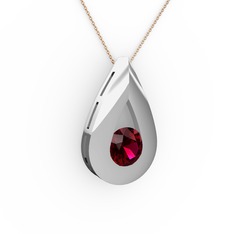 Rodolit garnet 925 ayar gümüş kolye (40 cm rose altın rolo zincir)