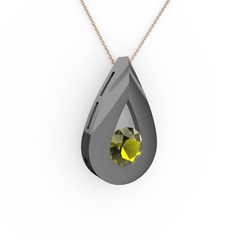 Peridot 925 ayar siyah rodyum kaplama gümüş kolye (40 cm gümüş rolo zincir)