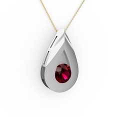 Alura Kolye - Rodolit garnet 14 ayar beyaz altın kolye (40 cm gümüş rolo zincir) #16pb3hf