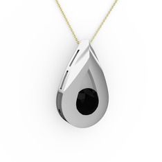 Alura Kolye - Siyah zirkon 14 ayar beyaz altın kolye (40 cm gümüş rolo zincir) #17zm262
